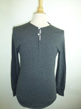 SHIPLEY & HALMOS Gray COTTON HENLEY long sleeve knit t SHIRT M